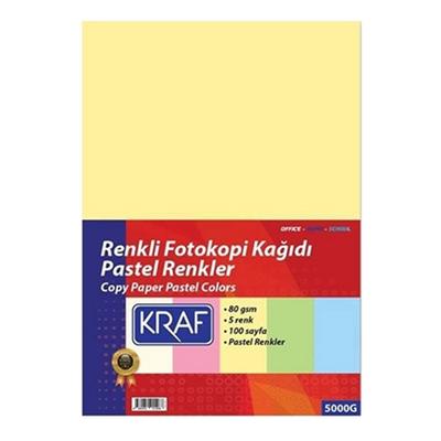 Kraf A4 Renkli Fotokopi Kağıdı 100'Lü Paket Pastel Renkler
